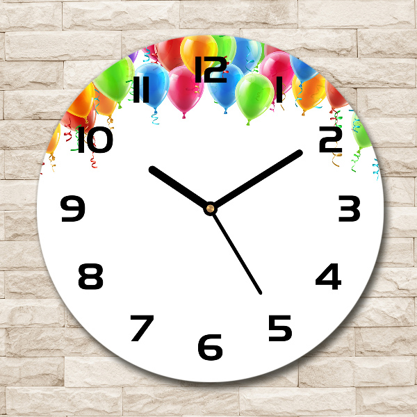 Ronde glazen wandklok Kleurrijke ballonnen