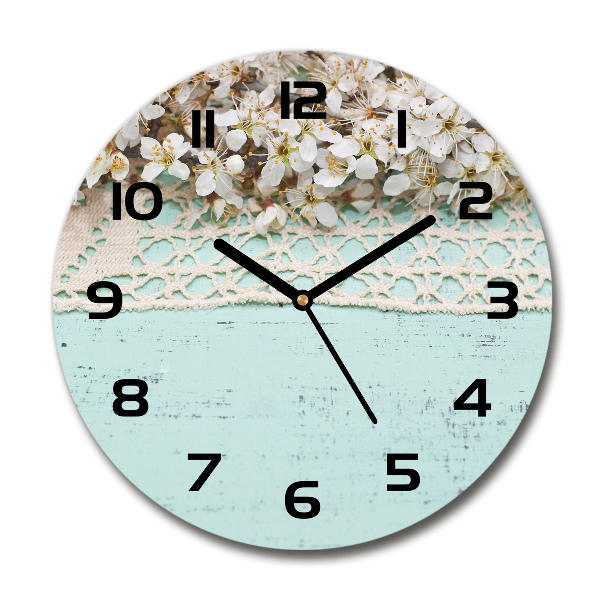 Zegar szklany okrągły Kwiaty wiśni
