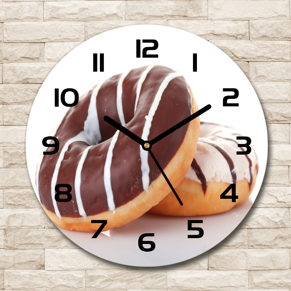 Ronde glas klok Chocoladedonuts