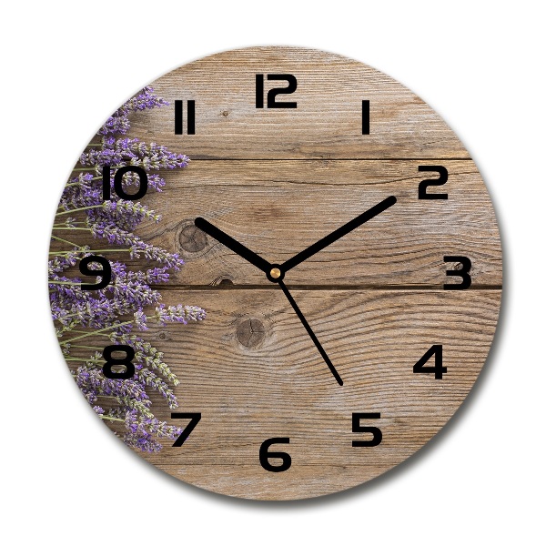 Ronde glas klok Lavendel op hout