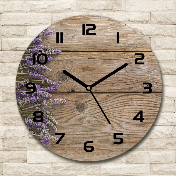 Ronde glas klok Lavendel op hout