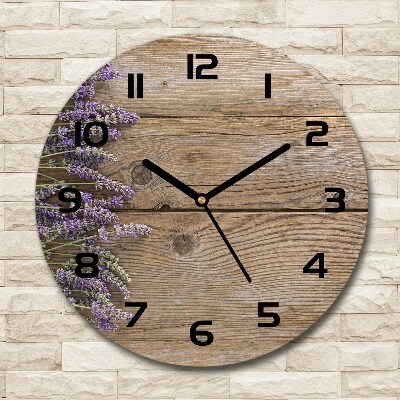 Ronde glas klok Lavendel op hout