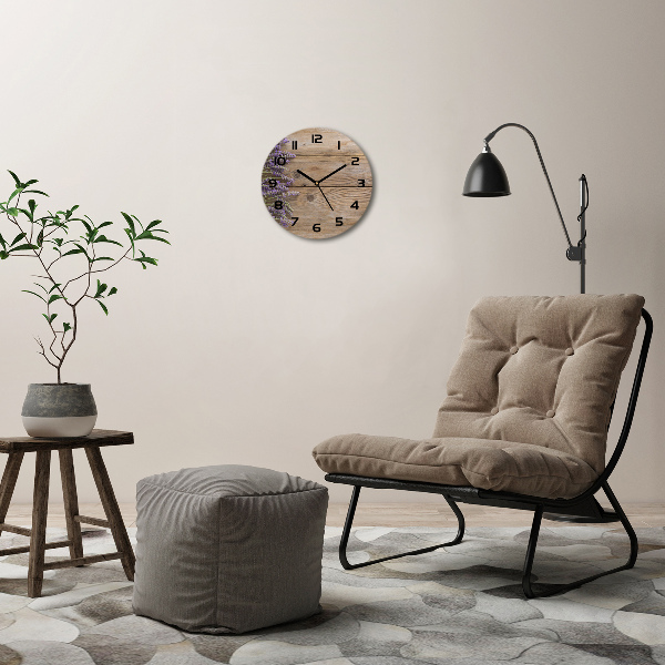 Ronde glas klok Lavendel op hout
