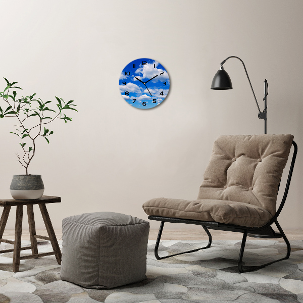 Ronde glazen wandklok Wolken aan de hemel