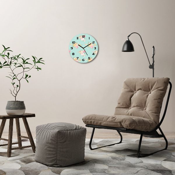 Ronde glas klok Bloemenpatroon
