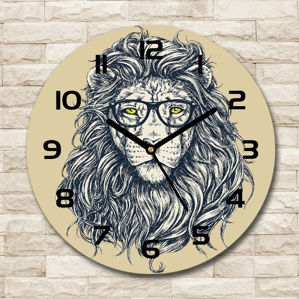 Ronde glazen wandklok Hipster leeuw
