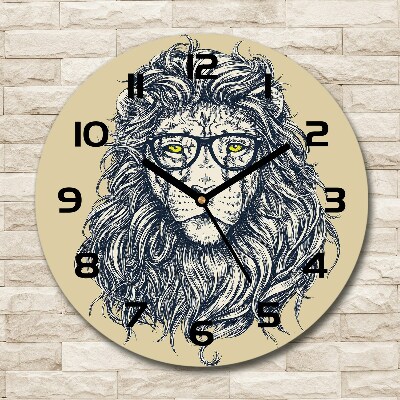Ronde glazen wandklok Hipster leeuw