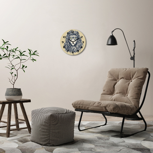 Ronde glazen wandklok Hipster leeuw