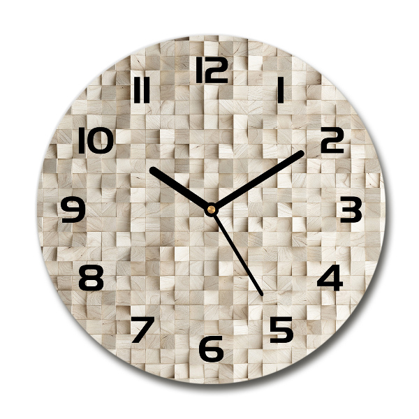 Ronde glazen wandklok Houten kubussen
