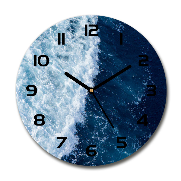 Ronde glazen wandklok Zeegolven