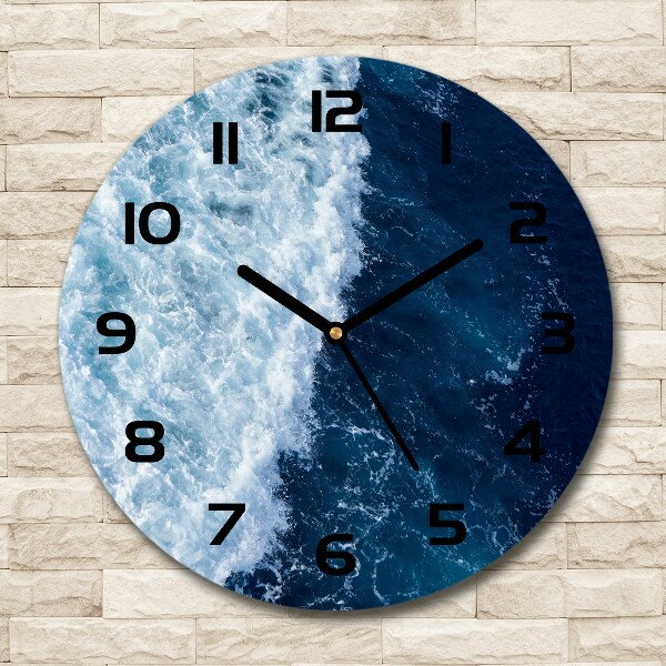 Ronde glazen wandklok Zeegolven