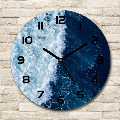 Ronde glazen wandklok Zeegolven