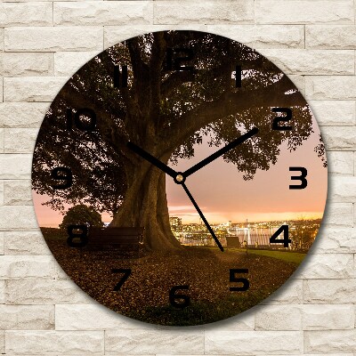 Ronde glazen wandklok Oude boom