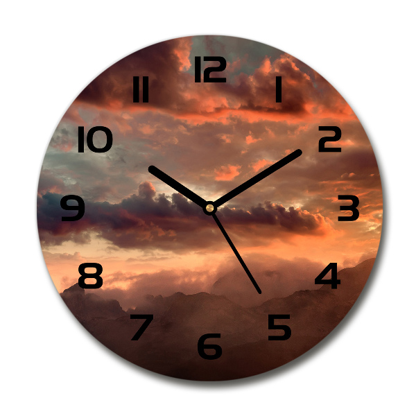 Zegar szklany na ścianę Zachód słońca góry