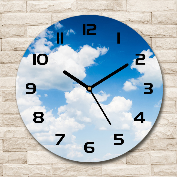 Ronde glazen wandklok Wolken aan de hemel