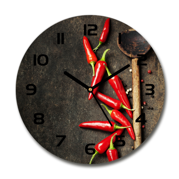 Ronde glazen wandklok Chilipepers