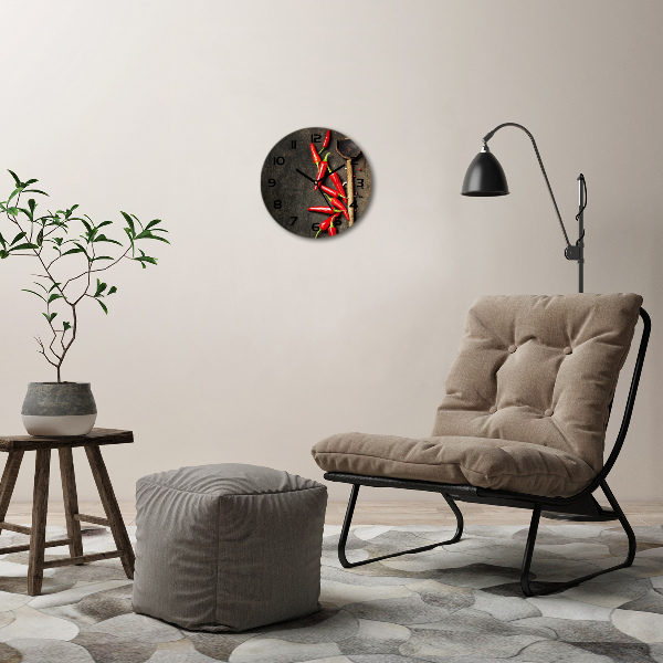 Ronde glazen wandklok Chilipepers