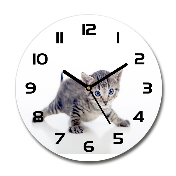 Ronde glazen wandklok Kleine kat