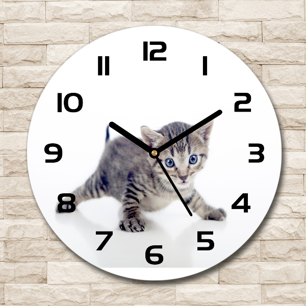 Ronde glazen wandklok Kleine kat