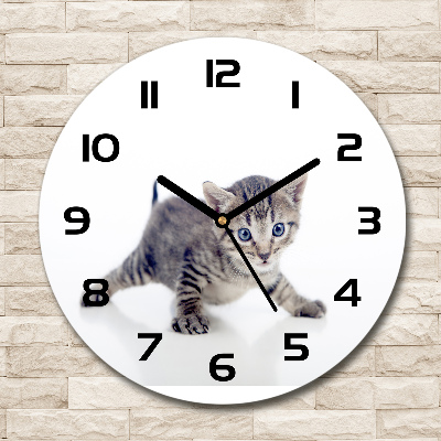 Ronde glazen wandklok Kleine kat