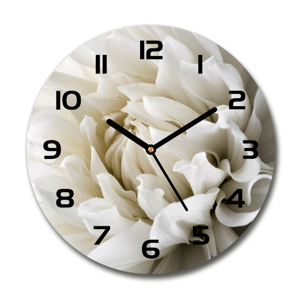 Ronde glazen wandklok Witte dahlia