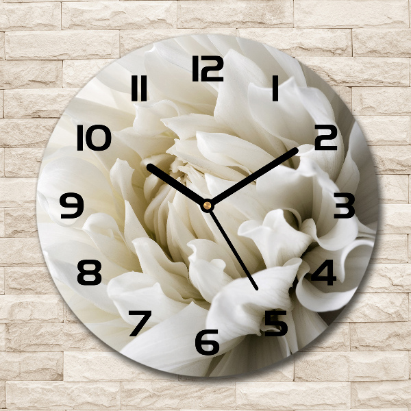 Ronde glazen wandklok Witte dahlia
