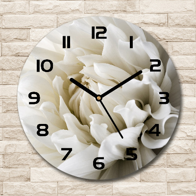 Ronde glazen wandklok Witte dahlia