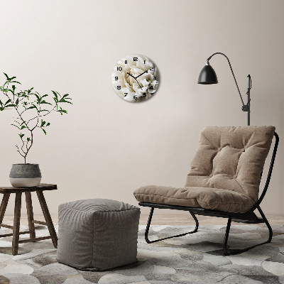 Ronde glazen wandklok Witte dahlia