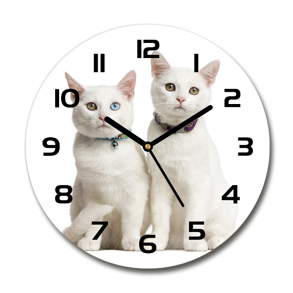 Ronde glas klok Witte katten