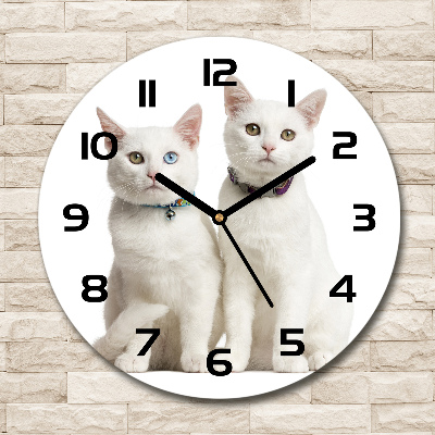 Ronde glas klok Witte katten