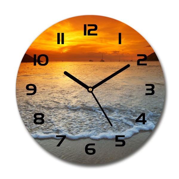 Ronde glazen wandklok Zonsondergang aan zee