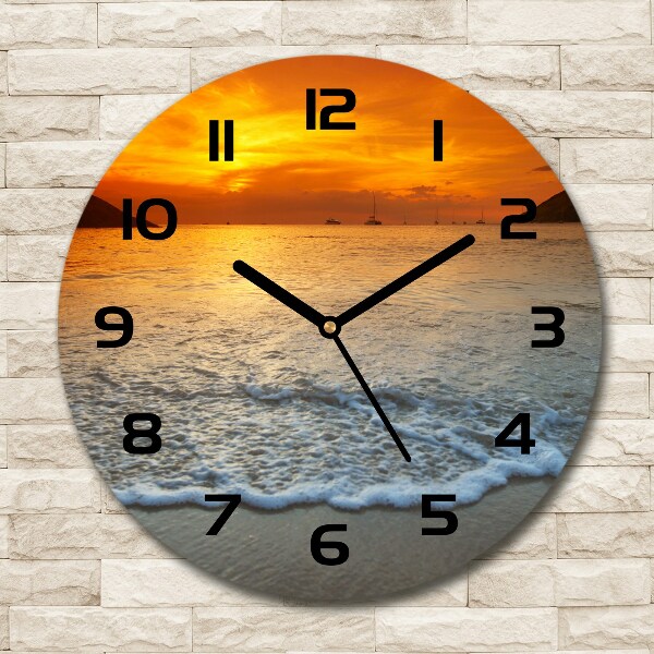 Ronde glazen wandklok Zonsondergang aan zee