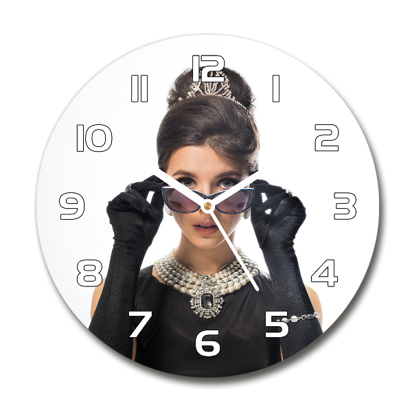 Ronde glazen wandklok Vrouw met bril