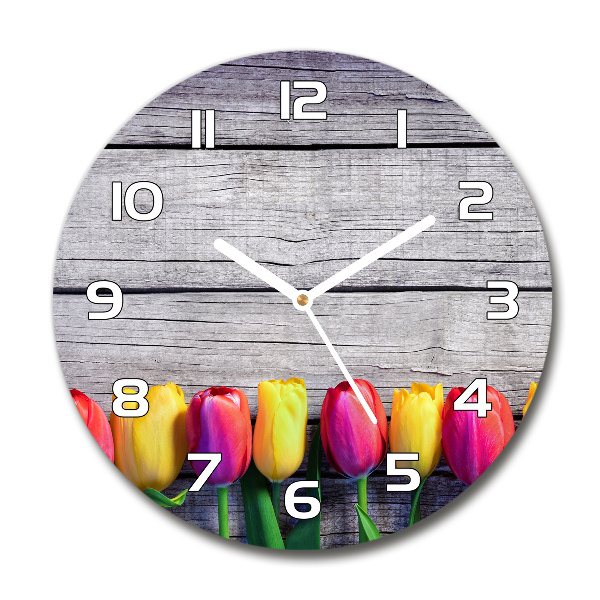 Ronde glazen klok Tulpen op hout