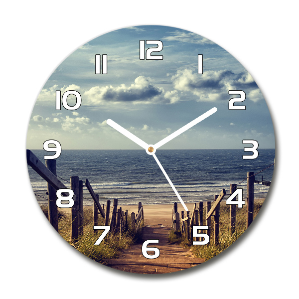 Ronde glazen wandklok Pad naar het strand