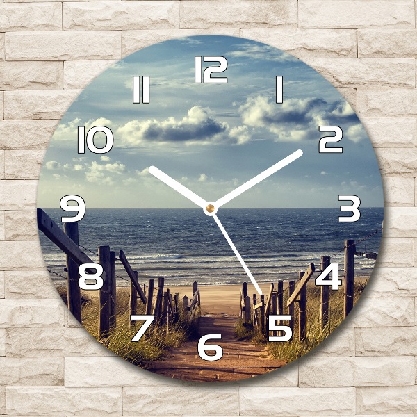 Ronde glazen wandklok Pad naar het strand