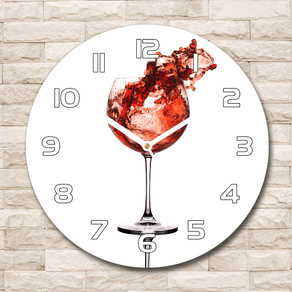 Ronde glazen wandklok Een glas wijn