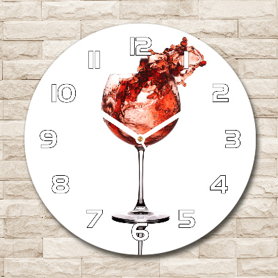 Ronde glazen wandklok Een glas wijn