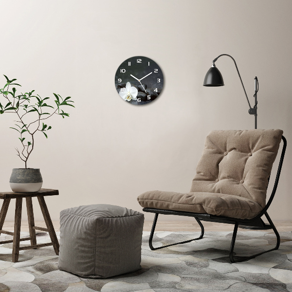 Ronde glazen wandklok Orchidee