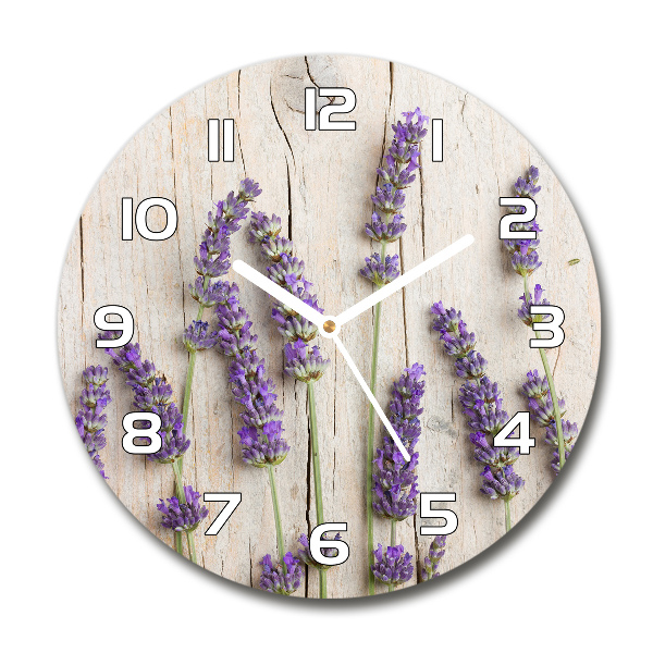 Ronde glas klok Lavendel op hout