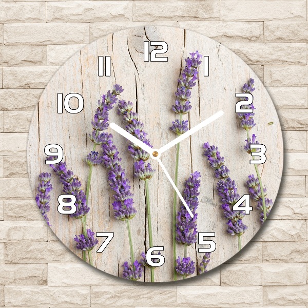 Ronde glas klok Lavendel op hout