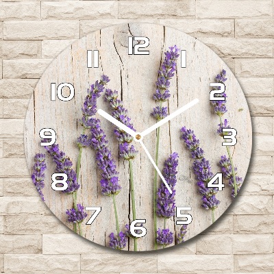 Ronde glas klok Lavendel op hout