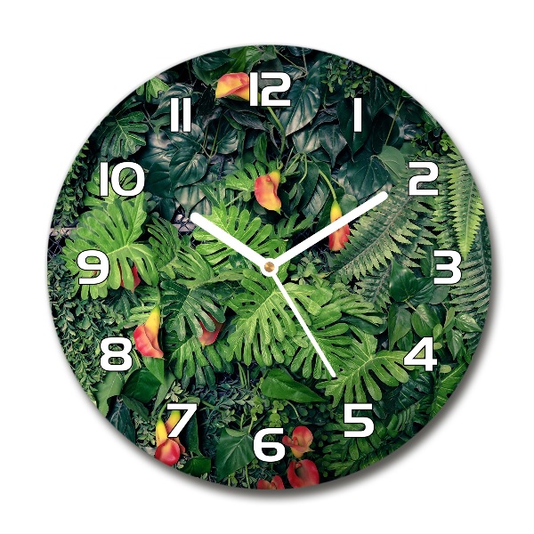 Ronde glazen wandklok Exotische jungle