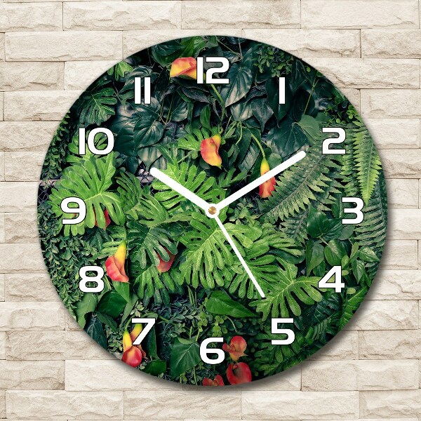 Ronde glazen wandklok Exotische jungle