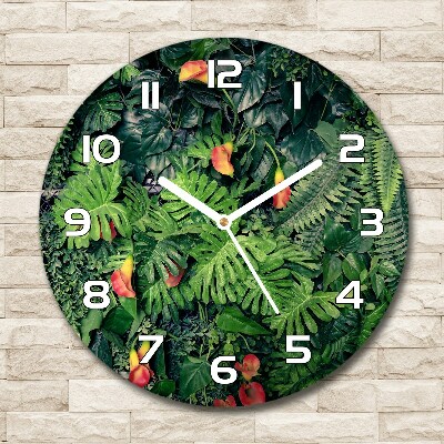 Ronde glazen wandklok Exotische jungle