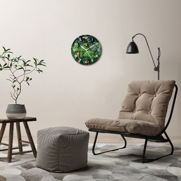 Ronde glazen wandklok Exotische jungle