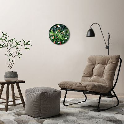 Ronde glazen wandklok Exotische jungle