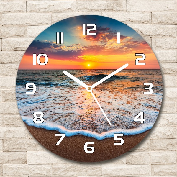 Ronde glas klok Zonsondergang boven de zee