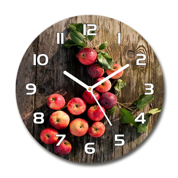 Ronde glazen wandklok Appels op tafel