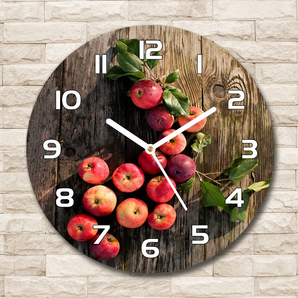Ronde glazen wandklok Appels op tafel